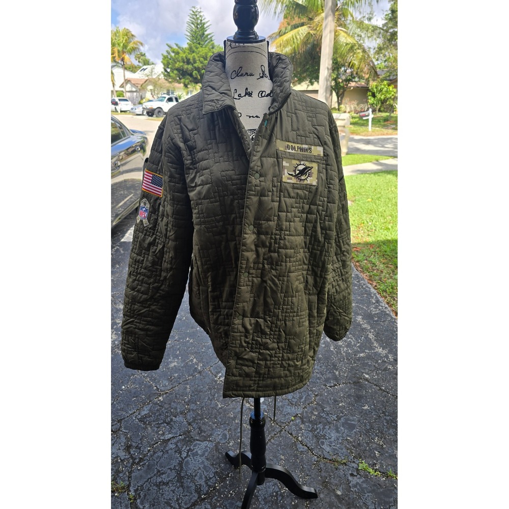 Nike NFL Miami Dolphins Salute to Service Quilted Jacket Mens XL Olive Green